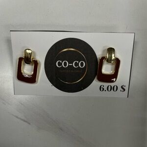 Gold and Red Geometric Earrings